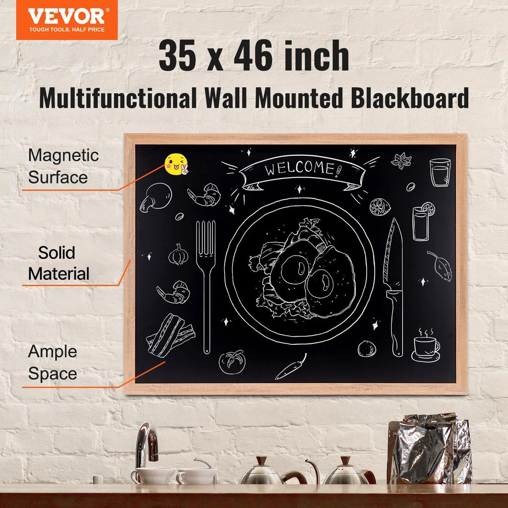 VEVOR Magnetic Chalk Board, Hanging Message Signs with Chalks, Vintage Chalkboard Sign, Rustic Brown Framed Calendar and Bulletin Combo Boards