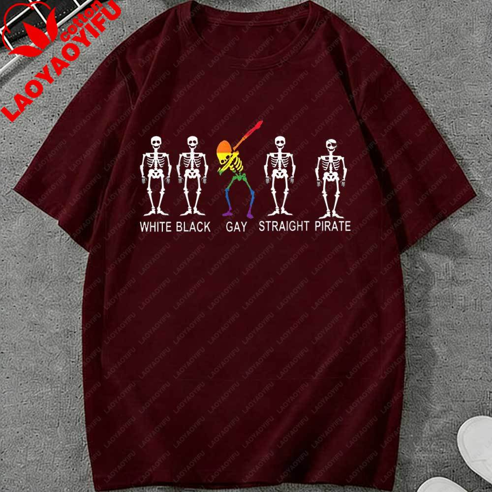 LGBT Funny Skeleton Pirate T Shirt Unisex White Short Sleeve Casual Graphic Tee Summer Streetwear Tops Harajuku Graphic T Shirts