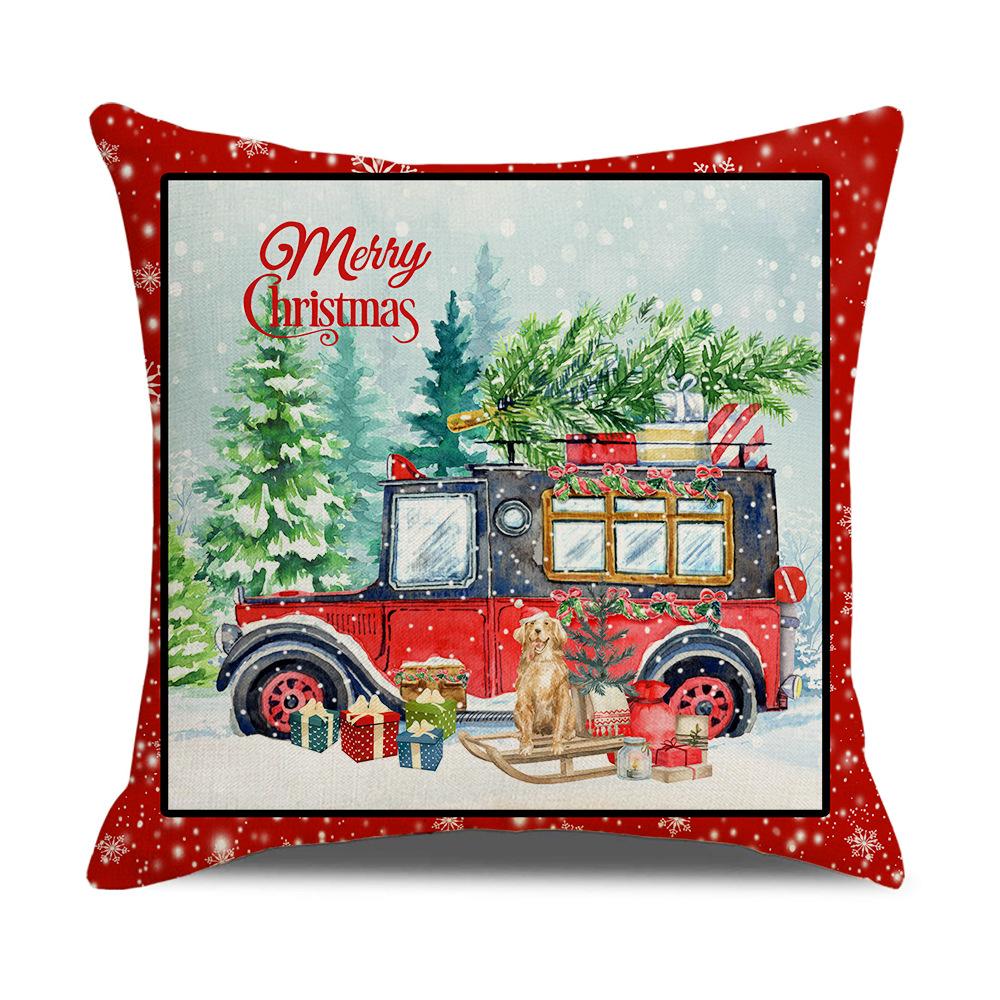 Red Watercolor Christmas Cushion Linen Print Holiday Cartoon Cushion Home Products