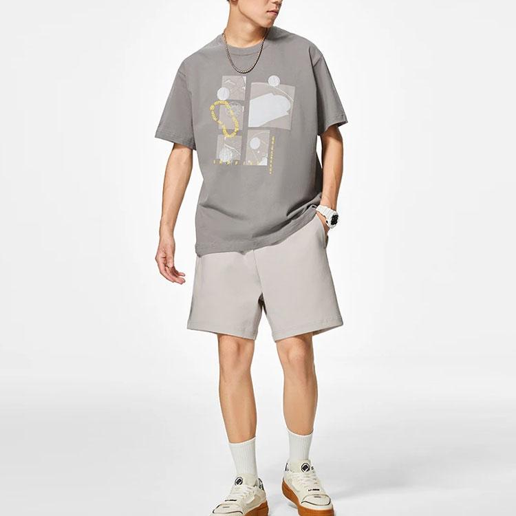 Li Ning Badfive 2022 Shanghai City Limited Series Hoody Solid Color Loose Drawstring Shorts Men Shorts Khaki AKSSA75-1