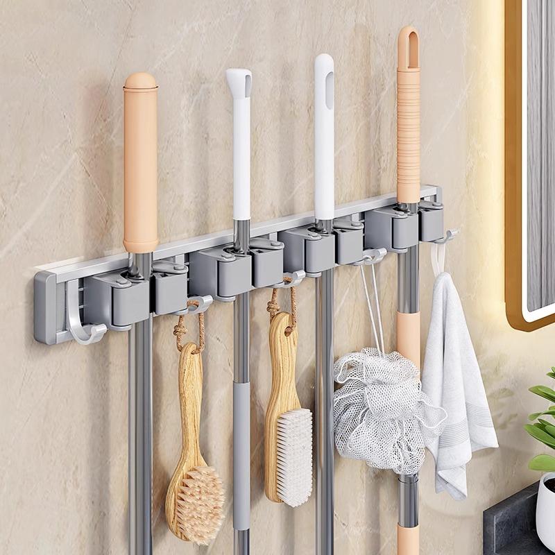 Household Products Bathroom No Drilling Powerful Mop Wall Mounted Clip Fixed Hook Broom Storage Rack