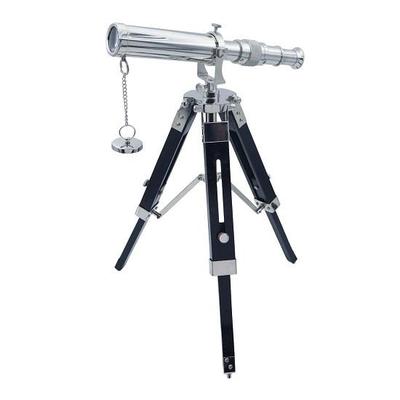 Chrome Telescope with Black Wooden Tripod: Custom Gift for Anniversary, Retirement, Birthday
