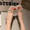 French High-value Rhinestone Fashion Sandals 2025 New Summer Thick Heel with Skirt Beautiful Word with Roman Shoes