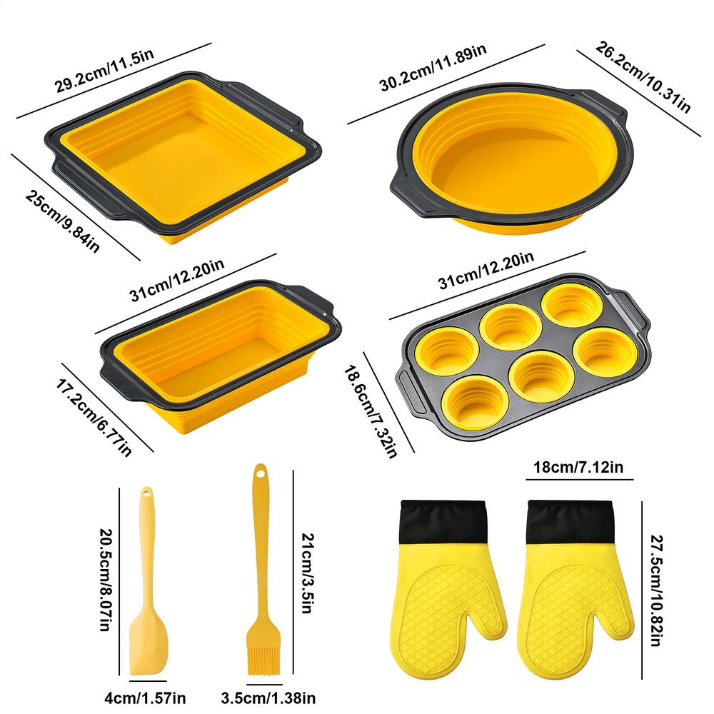 Silicone Pans For Baking Flexible Stackable Mold With Mitts Scraper And Brush Silicone Baking Mold Set For Bread Cookie Egg бежевый