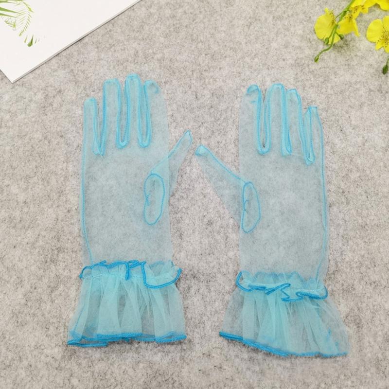 Stylish Short Gloves Full Finger Gloves Wrist Length Short Gloves Tulle Gloves Party Gloves for Prom Party Tea Parties