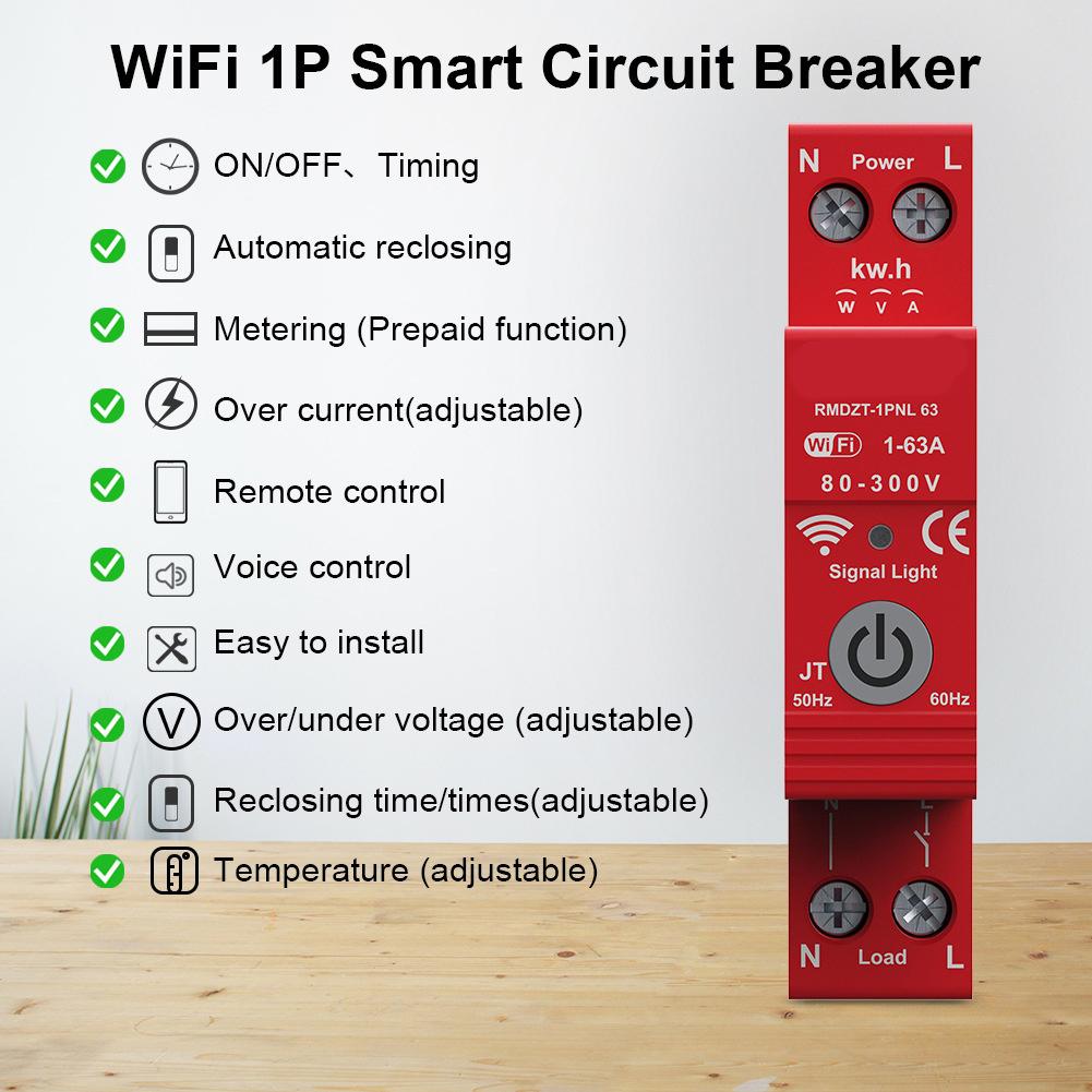 WIFI circuit breaker with prepaid metering leakage reclosing overcurrent overload protection for smart home devices
