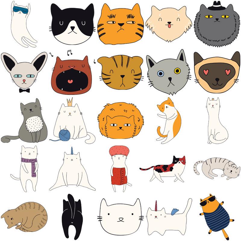 Waterproof Cartoon Cat Stickers: 50-Sheet Kit for Journals, Tablets, and Suitcases