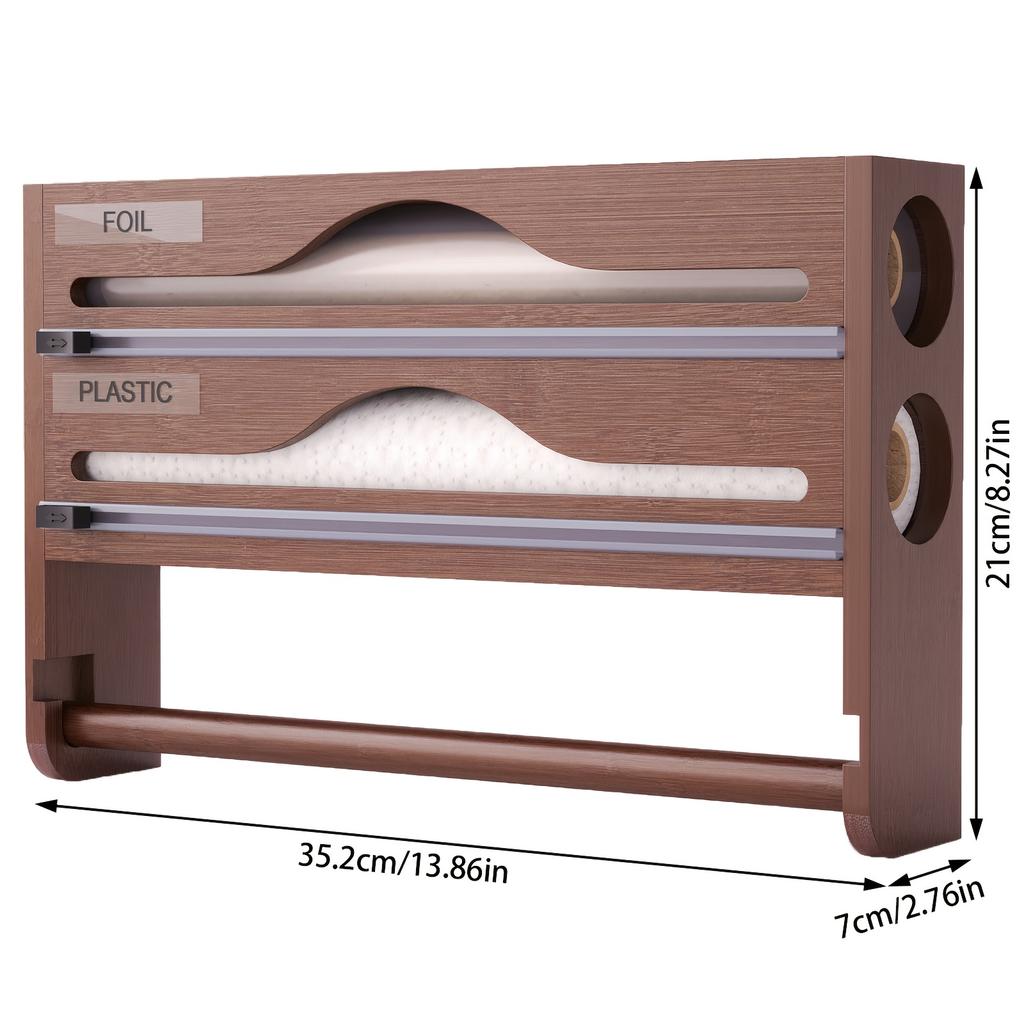 Bamboo Cling Wrap Cutter Box with Kitchen Paper Holder 2 In 1 Storage Organizer for Home