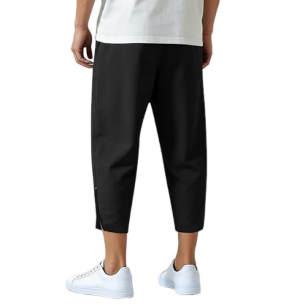 Men's Linen Drawstring Cropped Pants, Casual Athletic Trousers