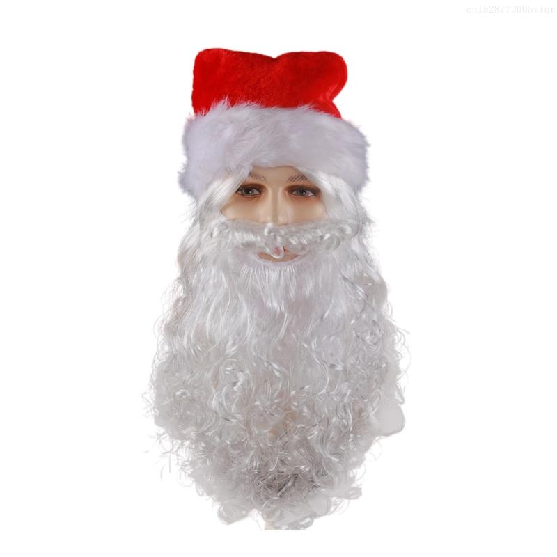 Santa Hat Santa Beard Christmas Party Costume Accessory for Men Women Christmas F0S4