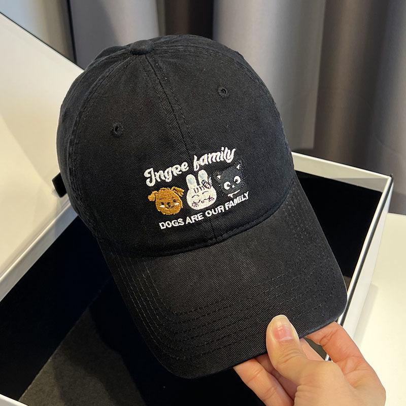 Fashion Hat Cream Spring Korean ins Baseball Cap Summer Female Cute Cartoon Embroidery Big Head Shade Cap