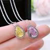 Pink Teardrop Pendant Necklace Halo Design for Women Wedding Jewelry