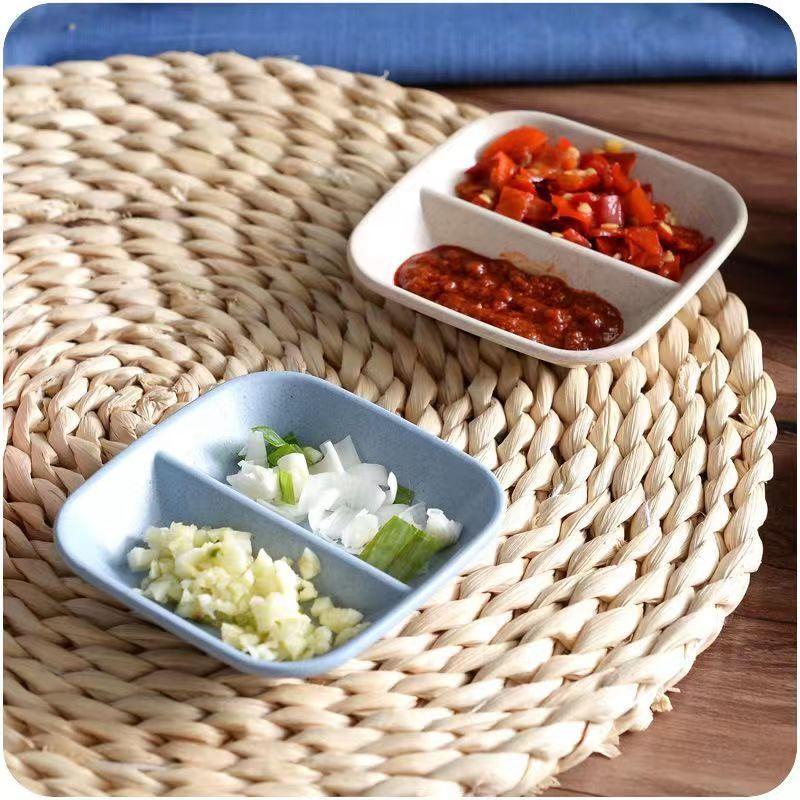 Kreativer bunter doppelter Gitter-Gewürzschale, Gewürzdip-Schale, Marmeladen-, Salat-, Saucen-, Ketchup-, Sojasaucen-, Essig-, eingelegtes Gemüse-Teller