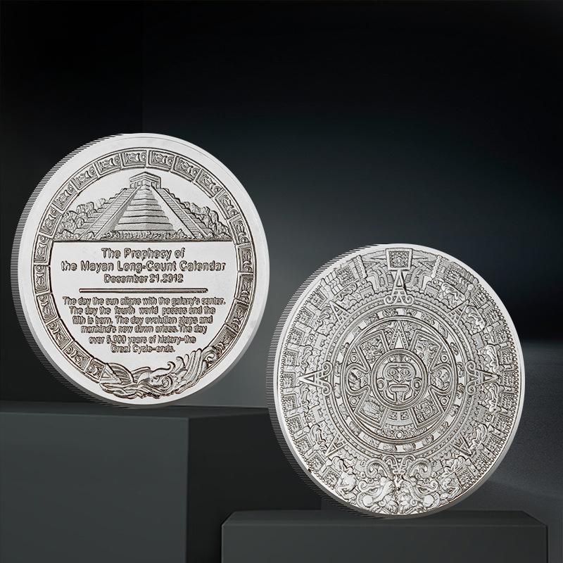 Mayská pamětní mince Pyramida Sluneční hodiny Mince v cizí měně Sběratelská 40mm mince Lucky Love v ochranné kulaté krabičce