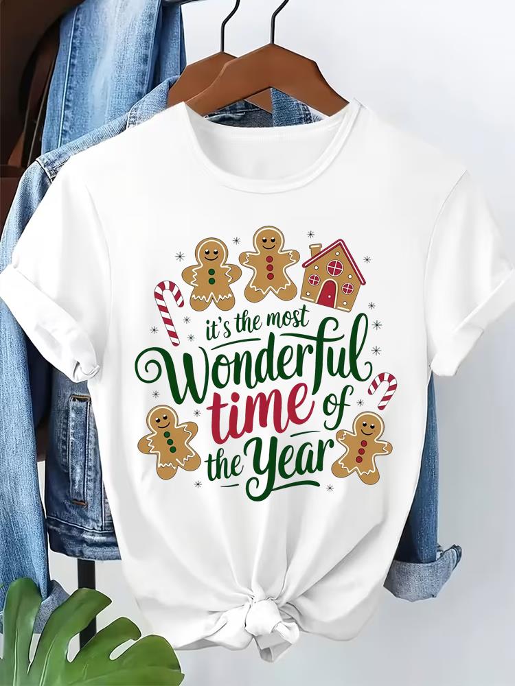 (Asian Size) Leopard Tree Cute 90s T Shirt Print Fashion Merry Christmas Women's Top Short Sleeve T-shirts O-neck Casual New Year Clothing Graphic Tee