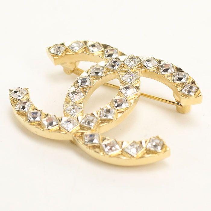 Used CHANEL Rhinestone CC Mark Brooch Metal [Used] Women's