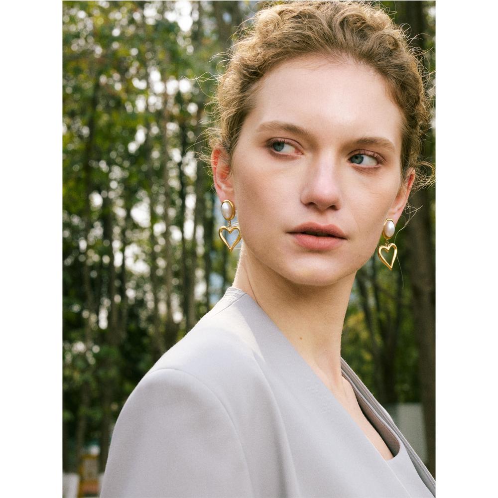 Yhpup Neuheiten Imitierte Perlen Herz Liebe Mode Klassische Ohrringe PVD-beschichtet Elegant Täglich Basic Schmuck Allergieprävention Geschenk