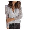 Women's Fashion Sexy Lace Blouse Hollow Long-Sleeve V-Neck Top