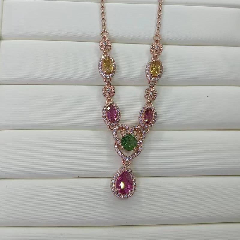 Sace Gems 925 Sterling Silber 3 mm natürliche Turmalin-Anhänger-Halsketten für Frauen, funkelnder feiner Schmuck, Weihnachtsgeschenk