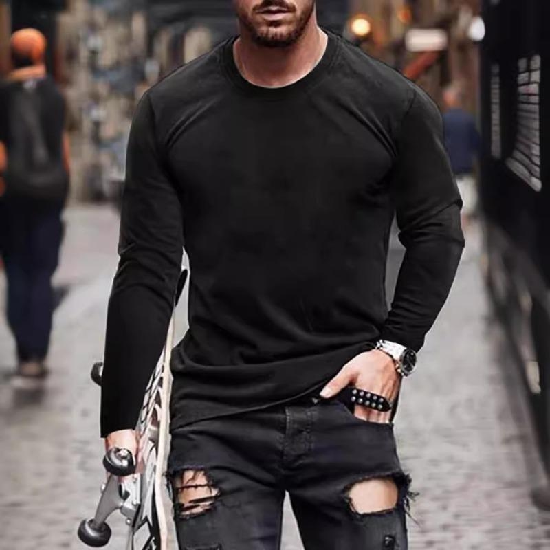 New Spring Autumn Men's Round Neck Long Sleeve Bottoming Shirt Casual Versatile Fashion Basic Tops