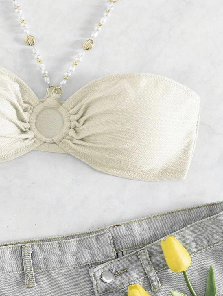 2024 Sexy einfarbiger Neckholder-Bikini mit Kettendetails - Europäische & Amerikanische Damen-Bademode