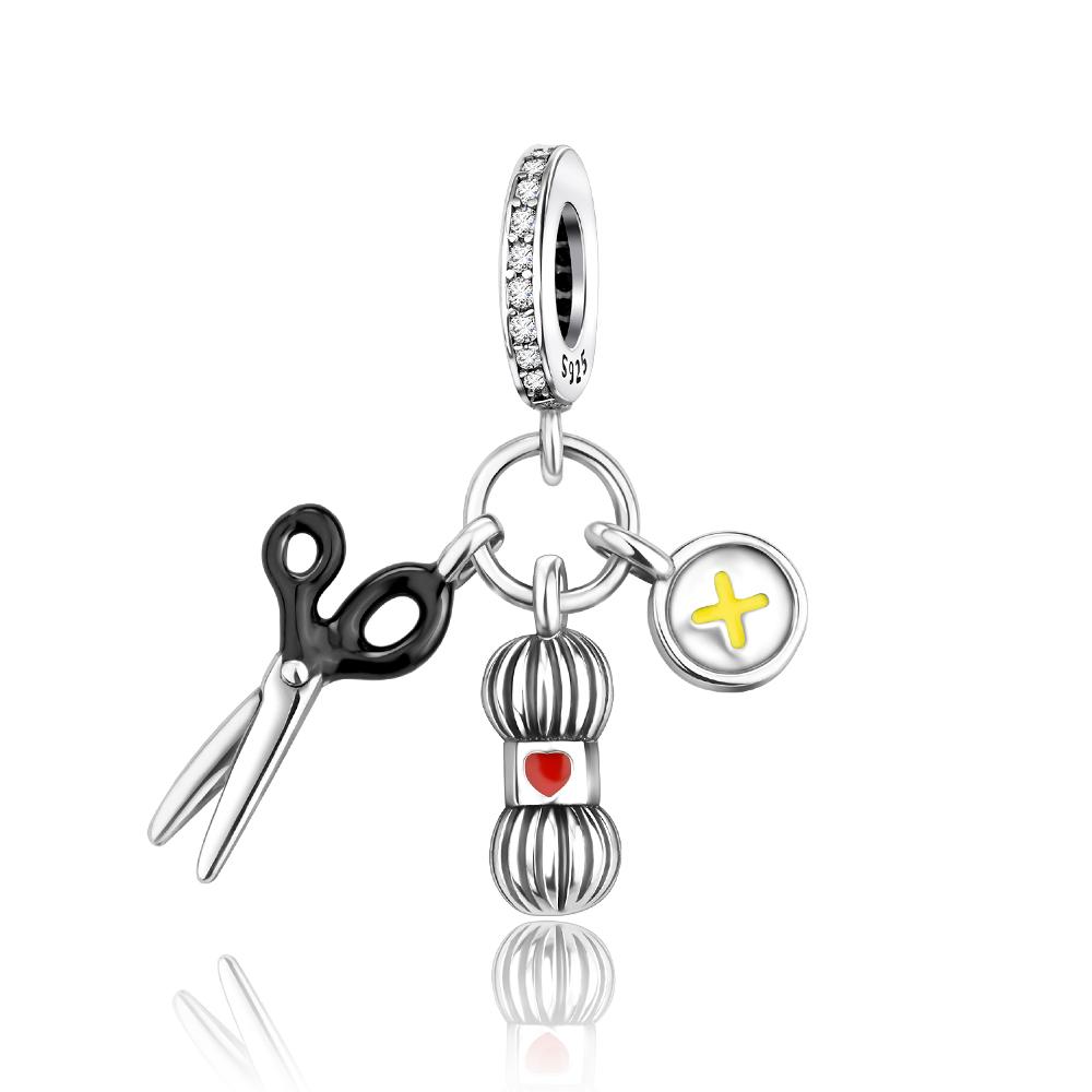 

Elegant Exquisite Copper Metal Wool Handbag Spinning Lipstick Comb Scissors Charm Bead Components Compatible With Do It Yourself Bracelet High