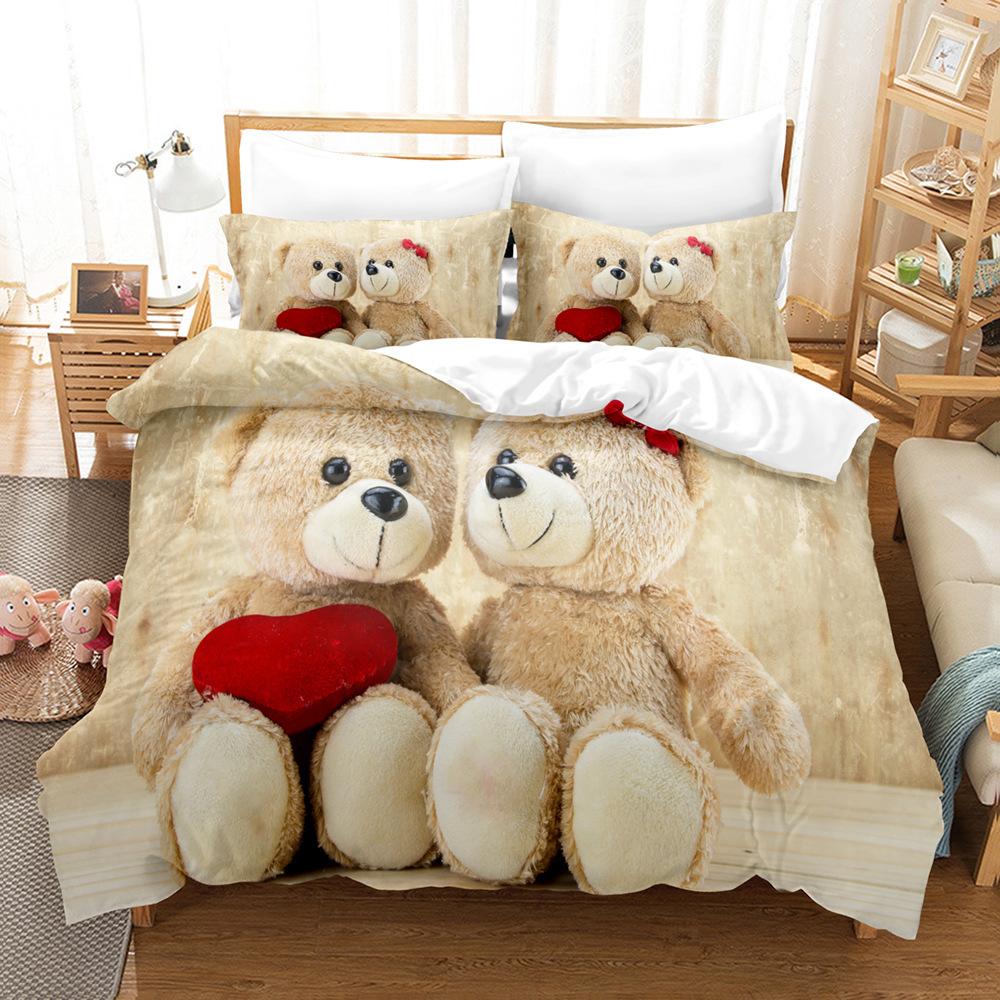 

Cute Bea Bedding Set 3D Digital Cartoon Animal Themes Duvet Cover Set for Boys & Girls Breathable Quilt Cover with Pillowcases 135x200cm