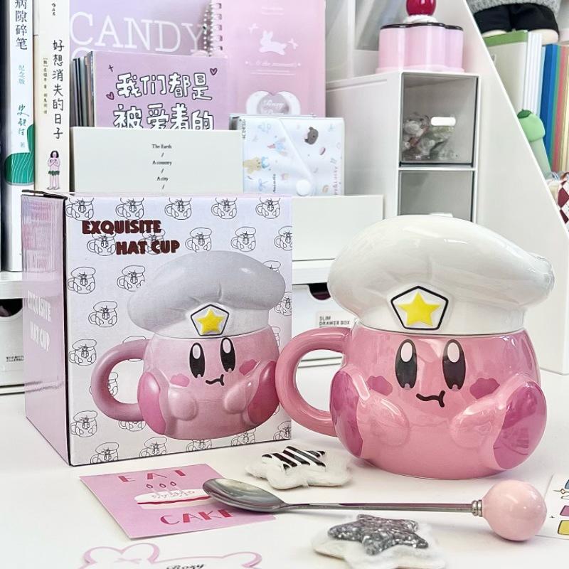 Anime Star Kirby Cartoon Peripheral Ceramic Cup Ceramic Mug Ins Style Special Beautiful Bowl Children'S High End Home Furnis