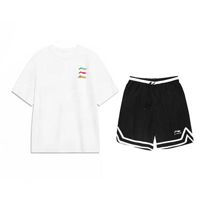 Li Ning Logo Print Rundhals Kurzarm T-Shirt Und Mid Waist Five Point Shorts Lässiges Sportset Unisex Sets YHSV373-1+YAPV001-1