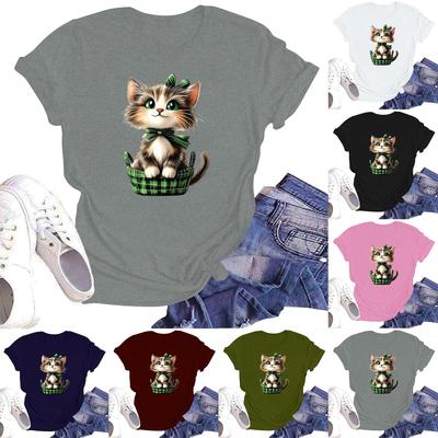 Women's Fashion Printed Round Neck Short Sleeve T-Shirt Pullover Top