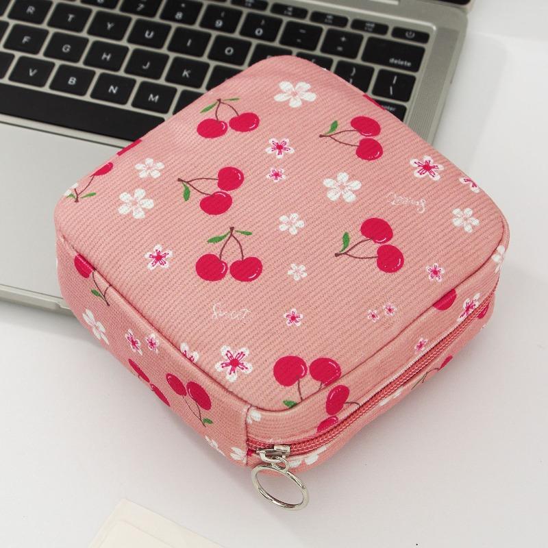 Cute Cherry Sanitary Napkin Storage Bags Girls Cartoon Physiological Period Tampon Organiser Bag Mini Bag Coin Purse Case