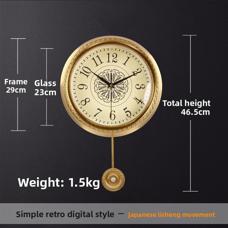 Metal Brass Living Room Wall Clock, a Modern Designer's Creative Decoration, American-style Silent Clock