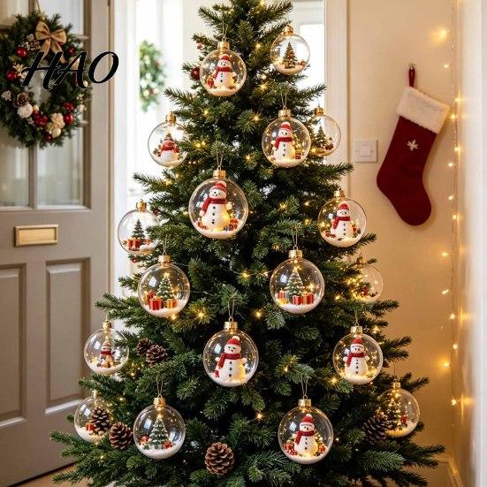 Warm Light Seasonal Ornaments Glowing Clear Christmas Ball Ornament, Up Story Decoration with LED Unique Holiday Souvenirs Light, Mini Scene Xmas Tree