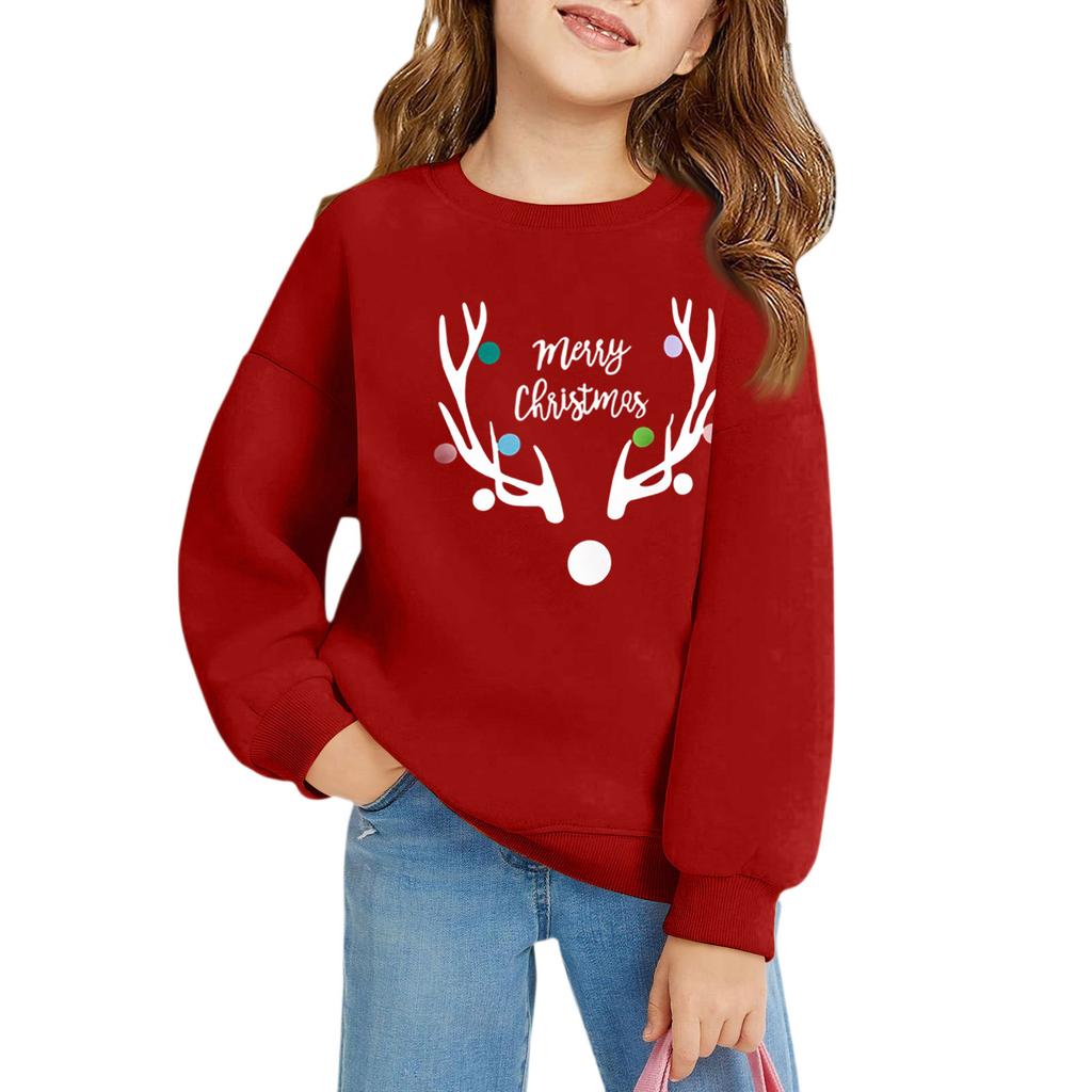 Christmas Day Girls Round Neck Pullovers For Kids Printed Baby Tops