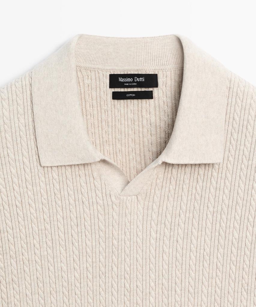 Masimodutti 100% Cotton Cable Knit Polo Sweater