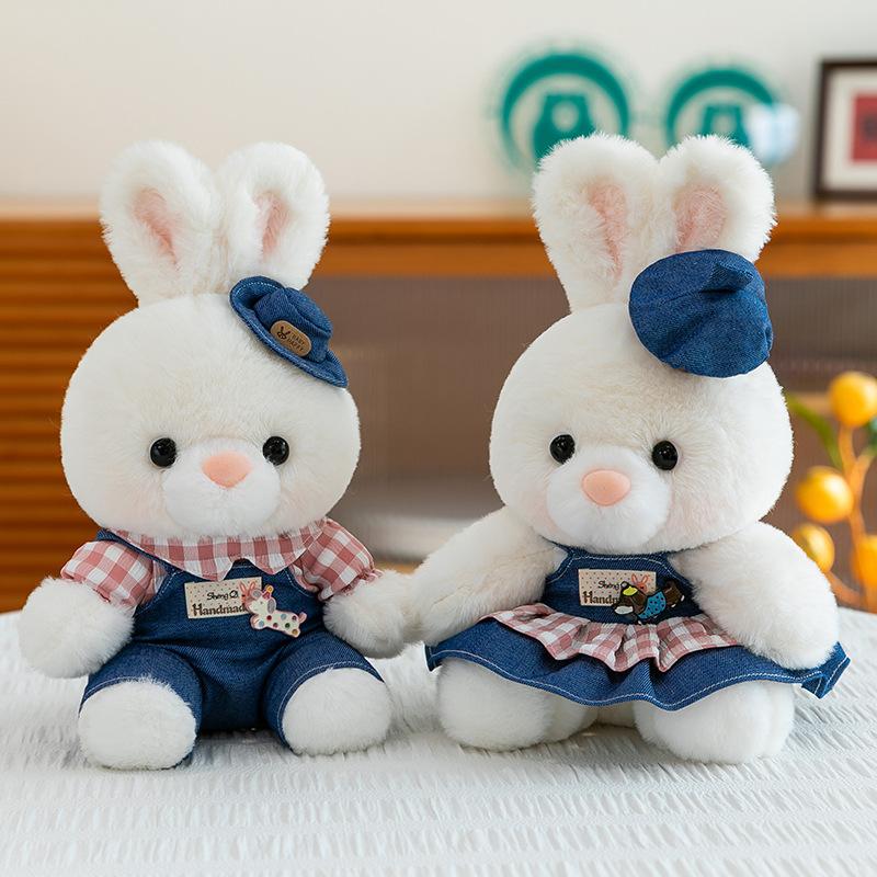 Time Family Plaid Rabbit Plush Toy Youth Couple Bear Grabbing Doll Wedding Throwing