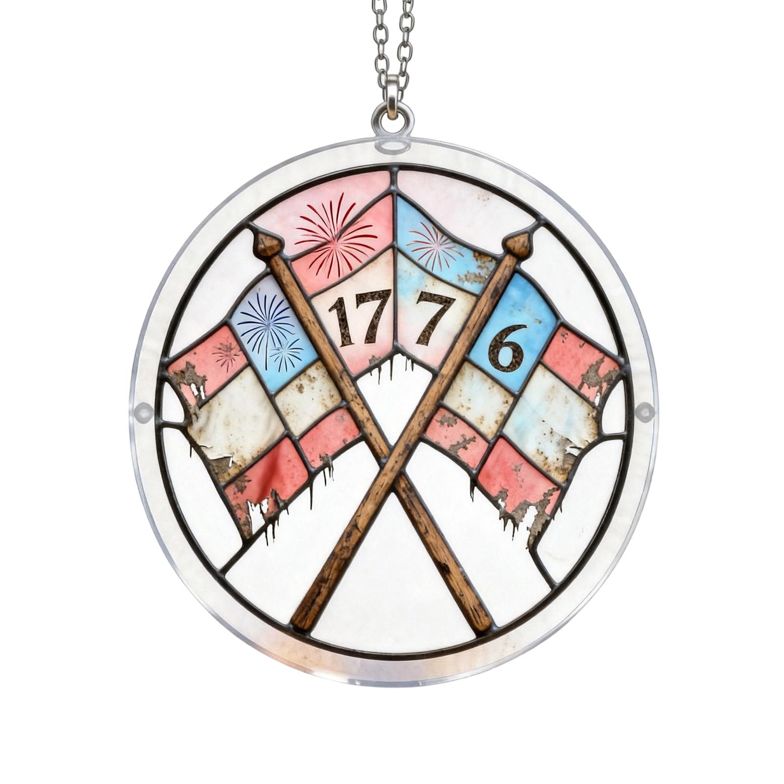 

2D Acrylic Puzzle Ornament Crossed Flags Design 1776 Independence Day Decorative Hanging Suncatcher Window Decor One Size