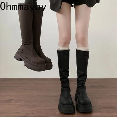 Chunky Women Knee High Boots Fashion Back Zippers Knight Long Boots Platform Heels Autumn Winter Ladies Shoes