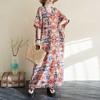 Summer Color Travel V-neck Retro Long Skirt Cotton Linen Dress