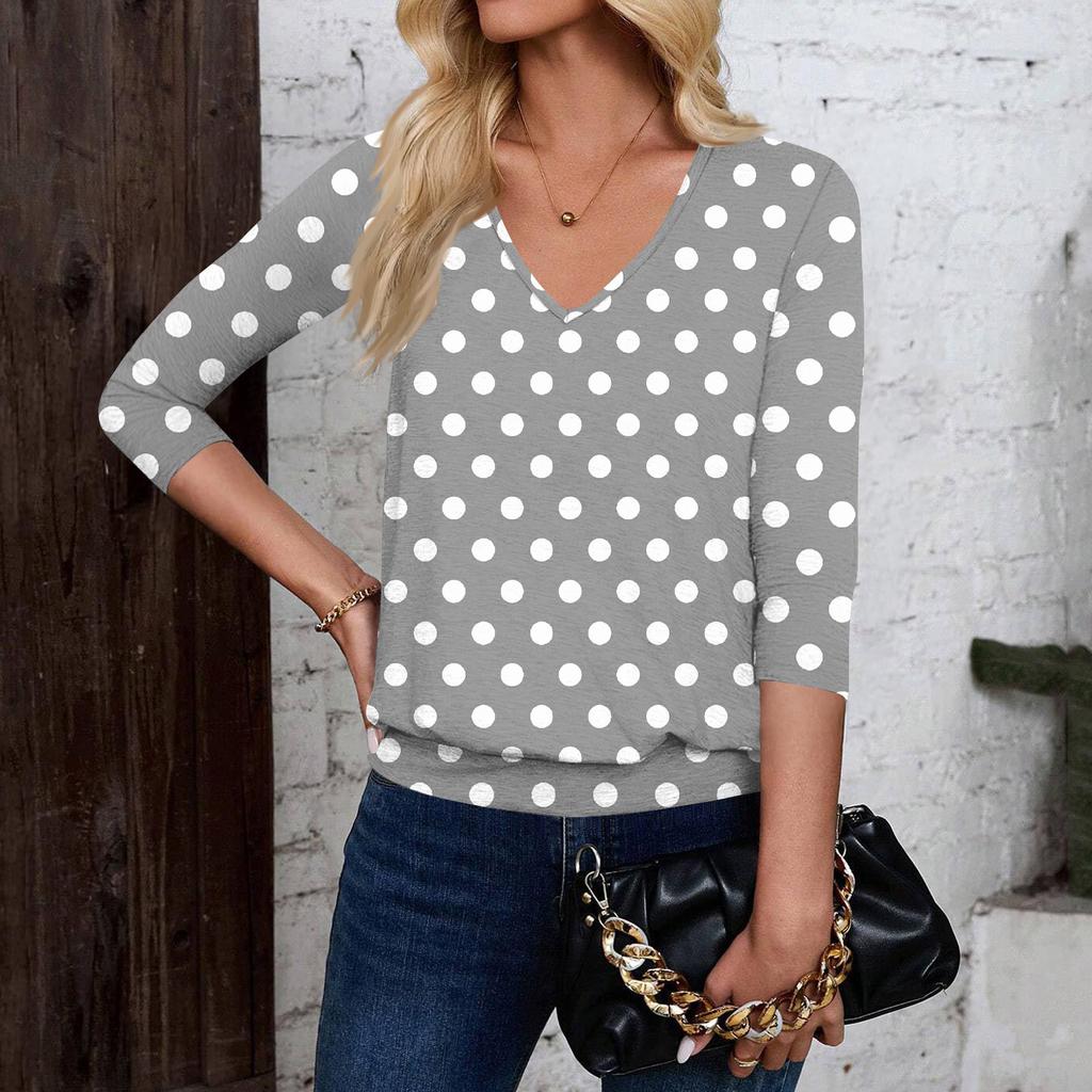 Women's Fashion Casual V-Neck Three-Quarter Sleeve Print Top