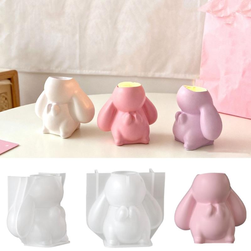 Flexible Reusable Handmade Mold Rabbit Shape Candle Holder Moulds Silicone Texture Suitable for Decorations and Present