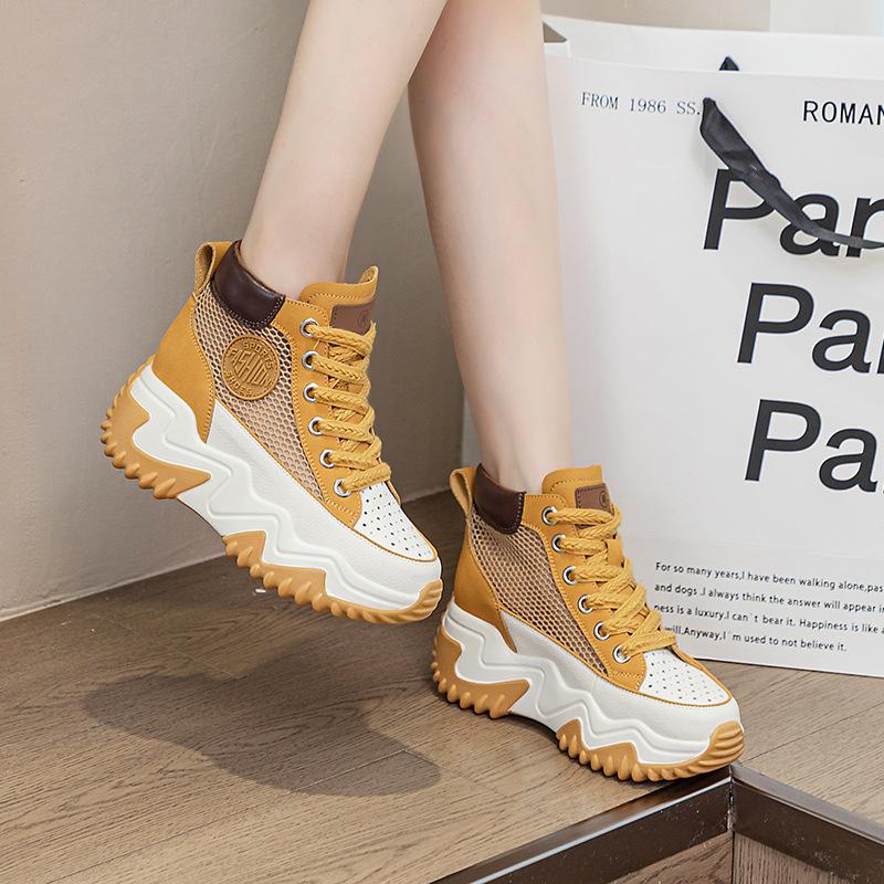 

Внутри увеличение 7 см кожаные туфли Daddy женские весенние универсальные туфли на платформе Muffin Rest 40 жёлтый