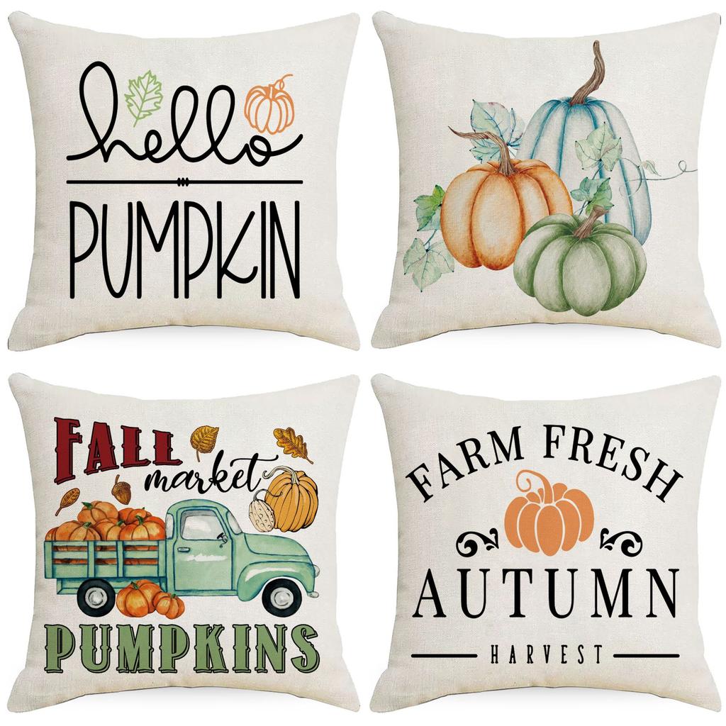 New Thanksgiving Pillow Cover Harvest Pumpkin Linen Living Room Sofa Pillow Cushion Cover Premium Durable Quality