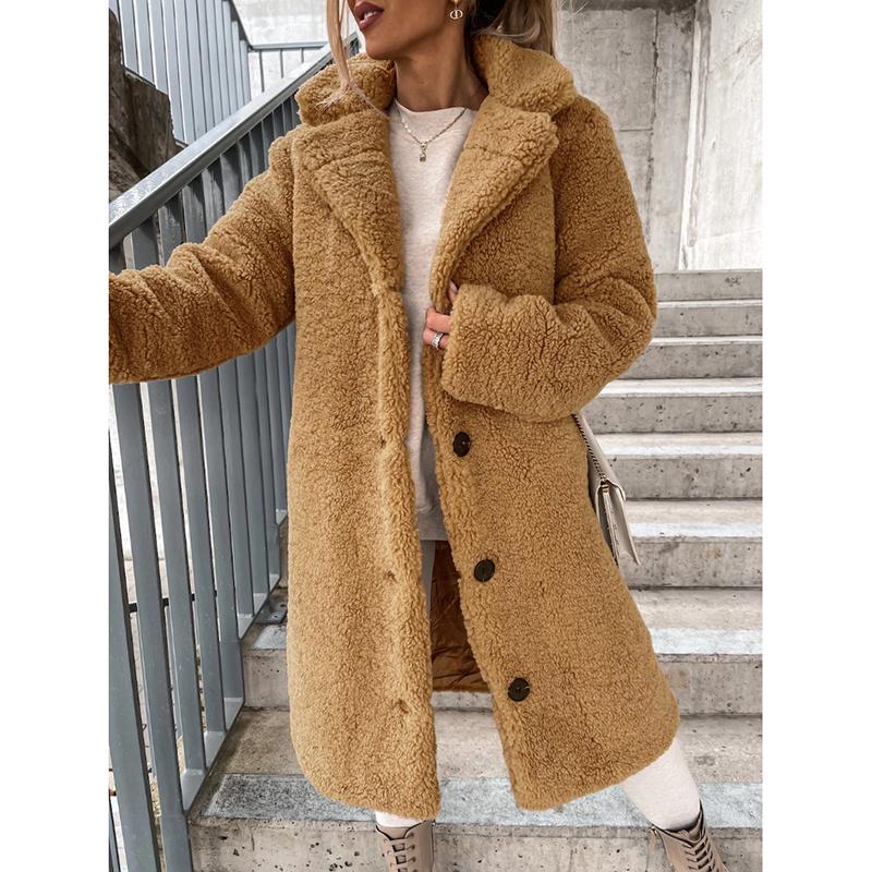 Toamnă și iarnă groasă cu mânecă lungă cu revere jachetă damă plus size fleece din pluș paltoane lungi calde femei lejer casual jachete solide pentru femei 24959