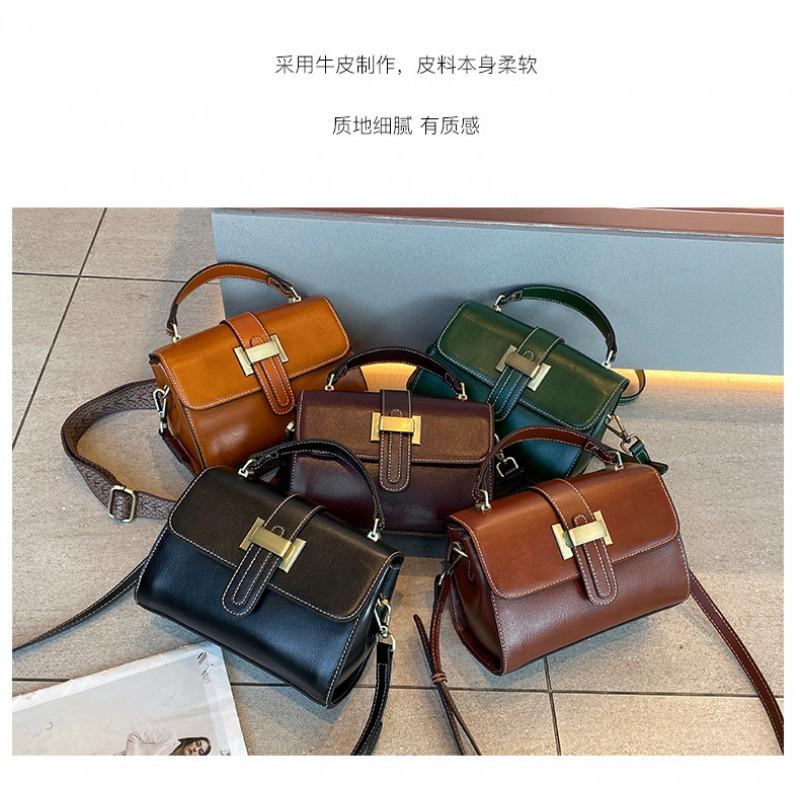 Genuine Leather Women's Bag Crossbody One-Shoulder Portable Square Fashionable Simple Handbag