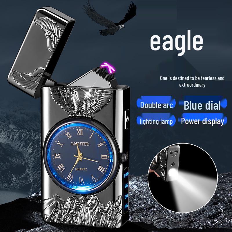 Eagle Design Dual Arc Lighter with Power Display & Lighting Strip - Ideal Gift for Boyfriend