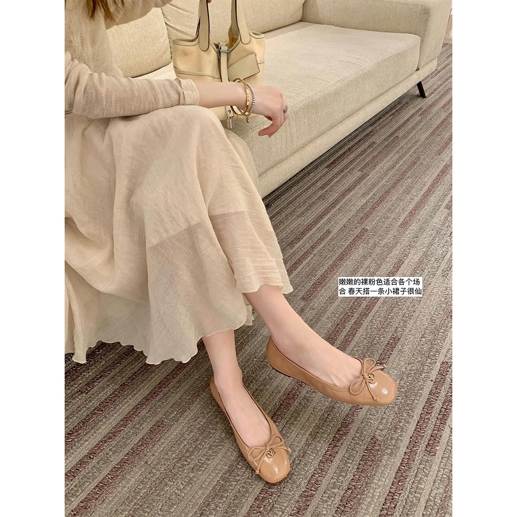 Soft square round head light mouth shoes commuter flat bow single shoes women's spring and summer