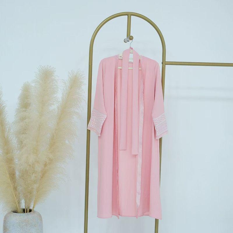 

New Middle East Solid Embroidered Tassel Cardigan Robe Dress Cardigan Robe Long Dress Pink (Children) XXL/150