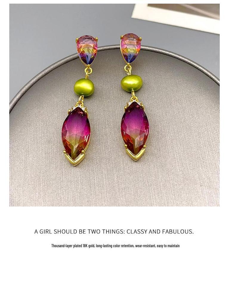 Original Japanese & Korean Iridescent Water Drop Crystal Glass Freshwater Pearl Tassel Earrings - Niche Design Ear Jewelry.