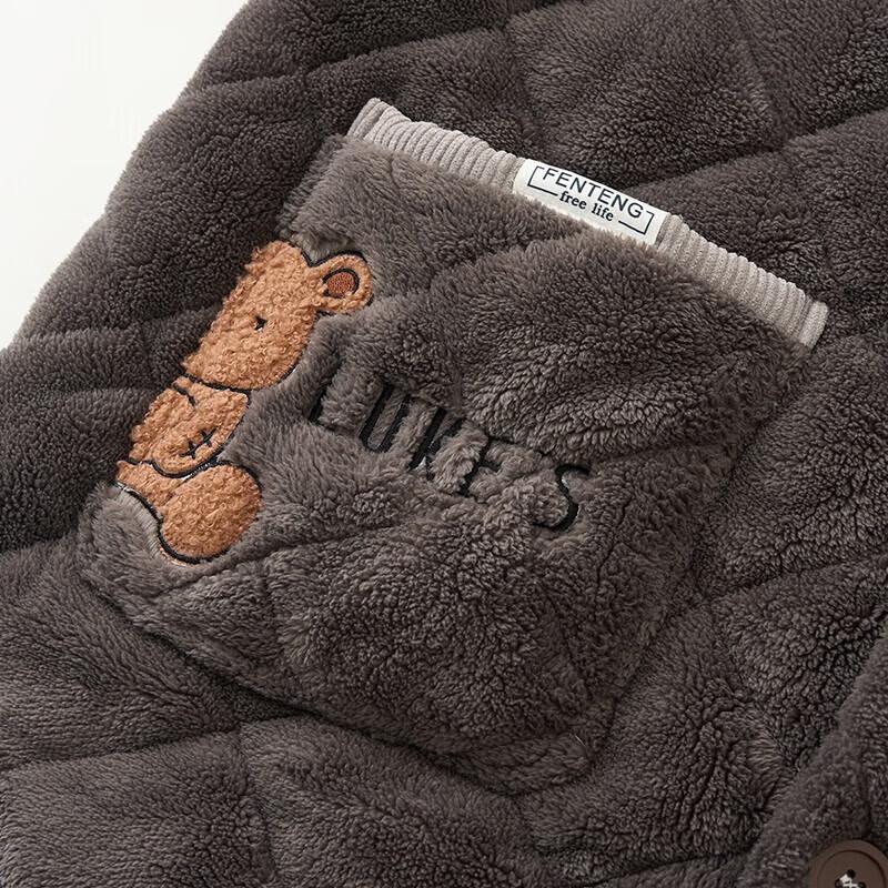 Thickened Fleece-Lined Classic Lapel Fashionable Long-Sleeve Pajamas for, Loungewear, Sleepwear